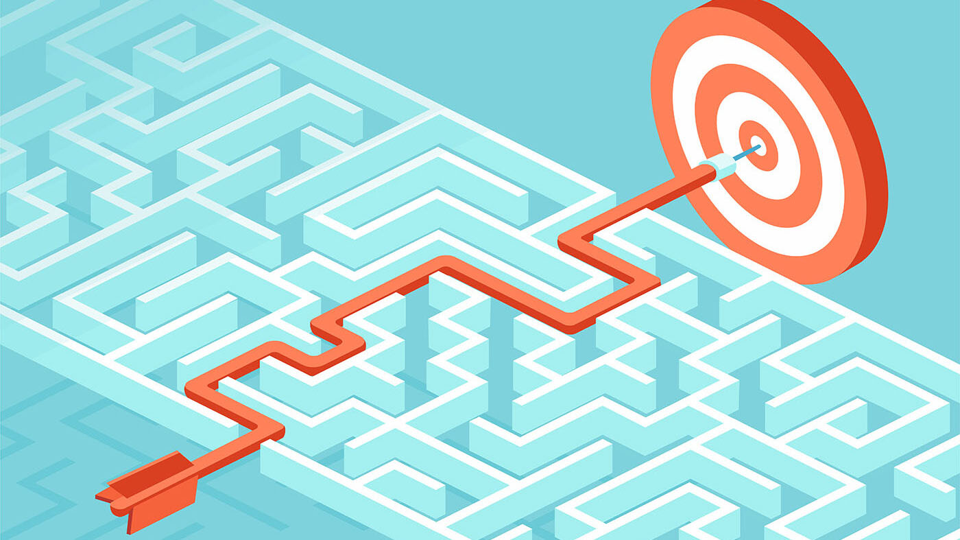 Image of a dart going through a maze to reach the target