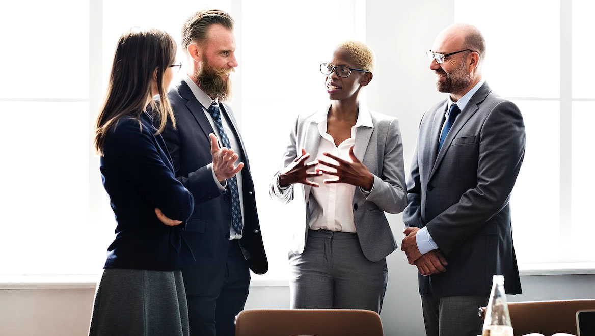 People, executives speaking